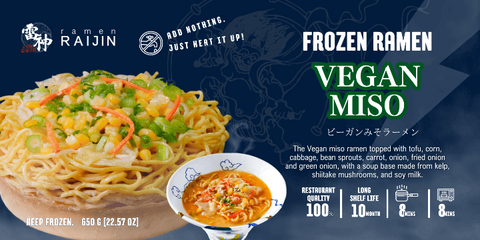 ramen RAIJIN Vegan Miso Frozen Ramen - Real Japanese Ramen Shop taste at home, rich miso broth, seasonal veggies, umami-infused, 650g pack