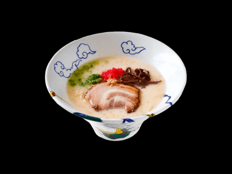 Bowl of RAIJIN's Hakata Tonkotsu Frozen Ramen with rich pork bone broth, chashu pork, and fresh toppings.